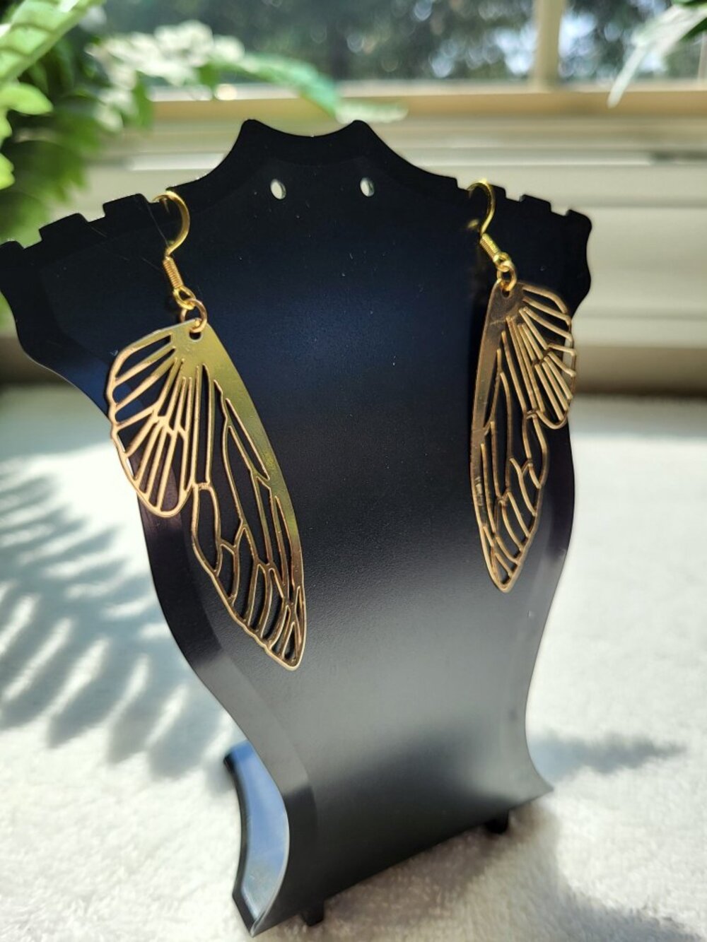 Gold Openwork Butterfly Wing Statement Dangle Earrings - Picture 6 of 7